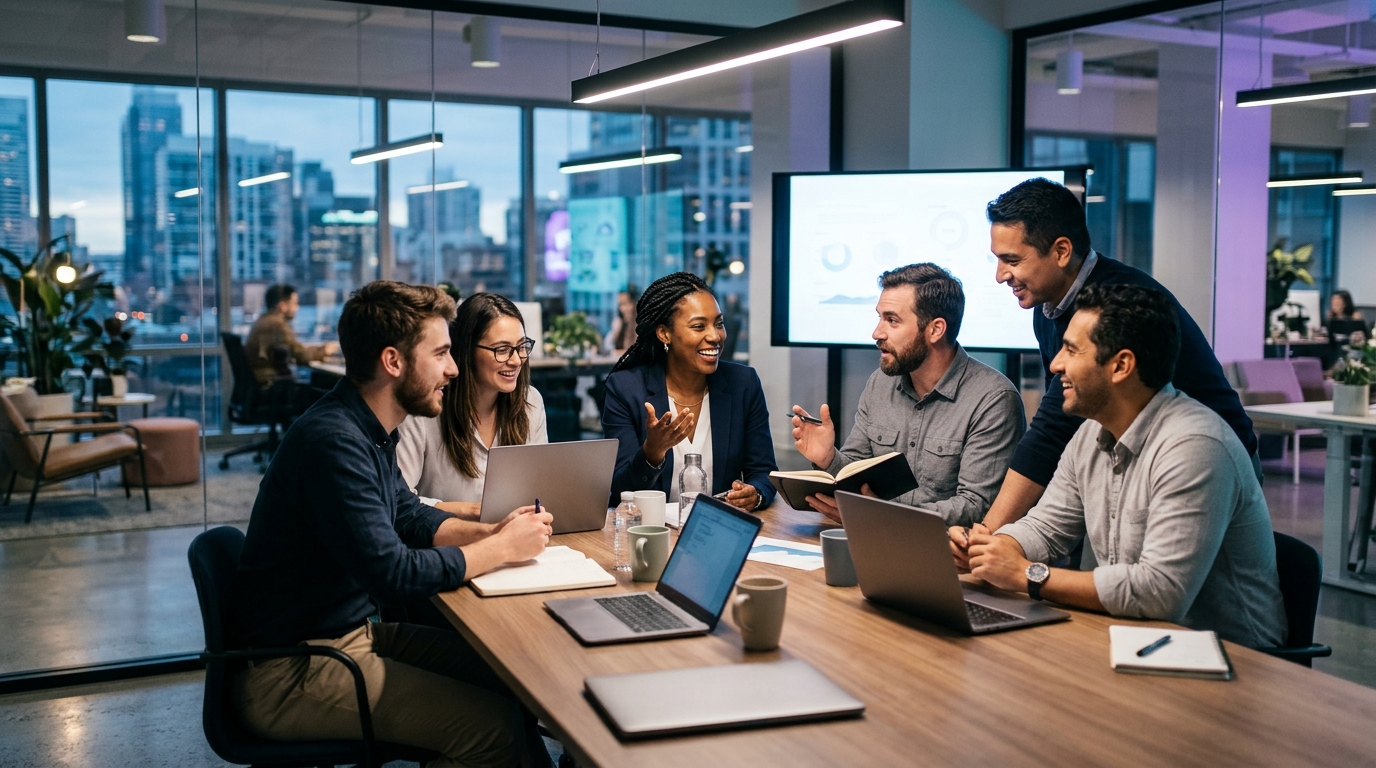 The Cloud College team collaborating in a modern office